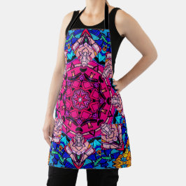 モザイクピンクマンダラフローラサイケデリックレトロ エプロン