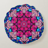 モザイクピンクマンダラフローラサイケデリックレトロ ラウンドクッション (裏面)