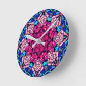 モザイクピンクマンダラフローラサイケデリックレトロ ラウンド壁時計 (傾斜)