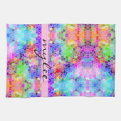 モザイクファンキーなカラフルな虹ピンクの青の抽象芸術 キッチンタオル (横)