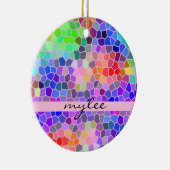 モザイクファンキーなカラフルな虹ピンクの青の抽象芸術 セラミックオーナメント (右)