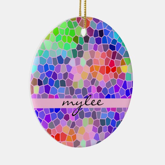 モザイクファンキーなカラフルな虹ピンクの青の抽象芸術 セラミックオーナメント (右)