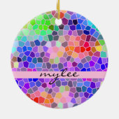 モザイクファンキーなカラフルな虹ピンクの青の抽象芸術 セラミックオーナメント (裏面)