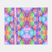 モザイクファンキーなカラフルな虹ピンクの青の抽象芸術 フリースブランケット (正面(横))