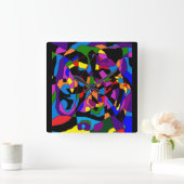 モザイクファンシー深いの鮮やか色のパターン スクエア壁時計 (ホーム)