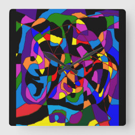 モザイクファンシー深いの鮮やか色のパターン スクエア壁時計