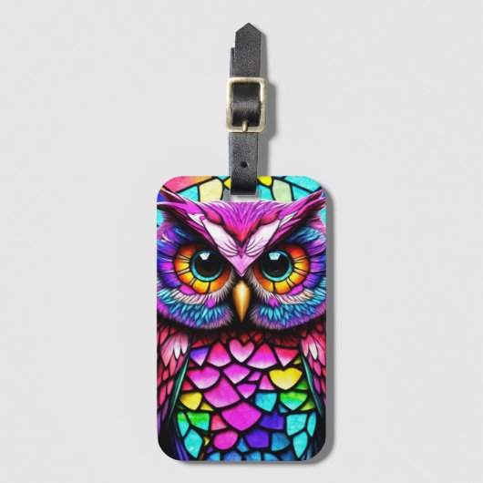 モザイクフクロウ ラゲッジタグ (正面縦)