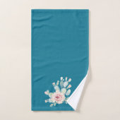 モザイクブルーカラーと水彩サボテン バスタオルセット (ハンドタオル)