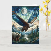 モザイクベアとイーグル山の愛の芸術 カード (黄色い花)