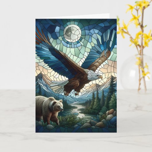 モザイクベアとイーグル カード (黄色い花)