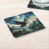 モザイクベアとイーグル スクエアペーパーコースター (アングル)