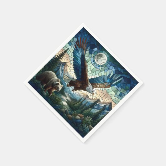 モザイクベアとイーグル スタンダードカクテルナプキン (角)