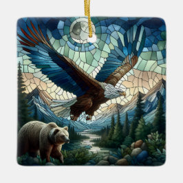 モザイクベアとイーグル セラミックオーナメント