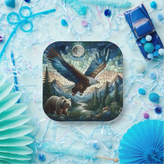 モザイクベアとイーグル ペーパープレート (パーティー)