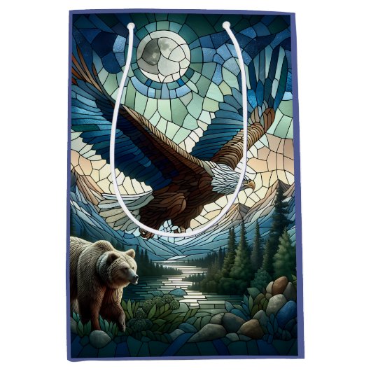 モザイクベアとイーグル ミディアムペーパーバッグ (正面)