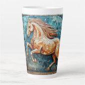 モザイクホワイトホースとクリスマスツリー カフェラテマグ (正面)