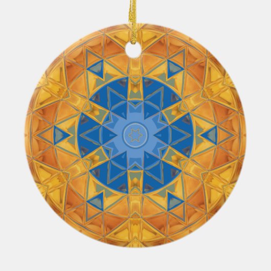 モザイクマンダラオレンジとブルー セラミックオーナメント (裏面)