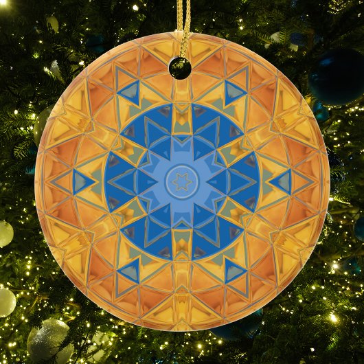 モザイクマンダラオレンジとブルー セラミックオーナメント