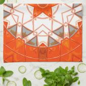 モザイクマンダラオレンジと白 キッチンタオル (折り畳み)