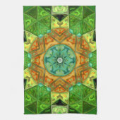 モザイクマンダラオレンジと緑 キッチンタオル (縦)