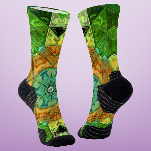 モザイクマンダラオレンジと緑 ソックス