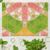 モザイクマンダラオレンジグリーンとピンク キッチンタオル (折り畳み)