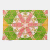 モザイクマンダラオレンジグリーンとピンク キッチンタオル (横)