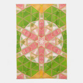 モザイクマンダラオレンジグリーンとピンク キッチンタオル (縦)