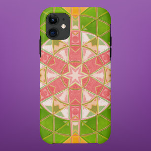 モザイクマンダラオレンジグリーンとピンク iPhone 11 ケース