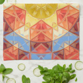 モザイクマンダラオレンジブルーとイエロー キッチンタオル (折り畳み)