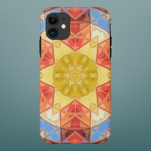 モザイクマンダラオレンジブルーとイエロー iPhone 11 ケース