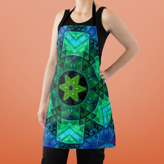 モザイクマンダラグリーンとブルー エプロン
