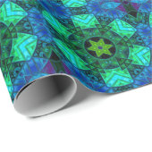 モザイクマンダラグリーンとブルー ラッピングペーパー (ロールコーナー)