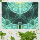 モザイクマンダラティール(緑がかった色)と黄色 キッチンタオル (折り畳み)