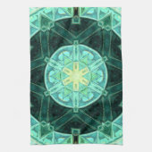 モザイクマンダラティール(緑がかった色)と黄色 キッチンタオル (縦)