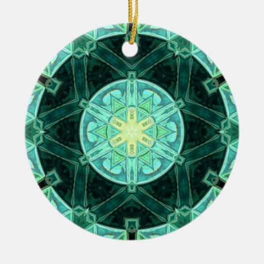 モザイクマンダラティール(緑がかった色)と黄色 セラミックオーナメント (正面)