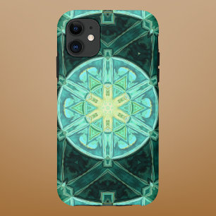 モザイクマンダラティール(緑がかった色)と黄色 iPhone 11 ケース