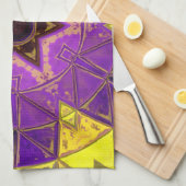 モザイクマンダラパープルとイエロー キッチンタオル (四つ折り)