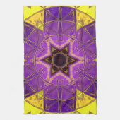 モザイクマンダラパープルとイエロー キッチンタオル (縦)