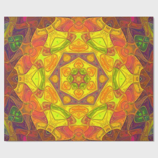 モザイクマンダラフラワーイエローオレンジと紫 ラッピングペーパー (フラット)