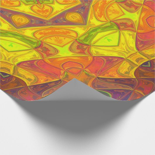 モザイクマンダラフラワーイエローオレンジと紫 ラッピングペーパー (角)