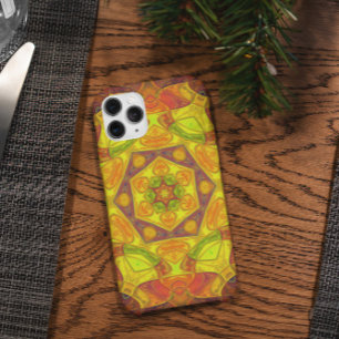 モザイクマンダラフラワーイエローオレンジと紫 iPhone 11 ケース