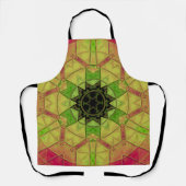 モザイクマンダラフラワーイエローグリーンとピンク エプロン (正面)