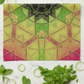 モザイクマンダラフラワーイエローグリーンとピンク キッチンタオル (折り畳み)