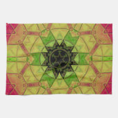 モザイクマンダラフラワーイエローグリーンとピンク キッチンタオル (横)