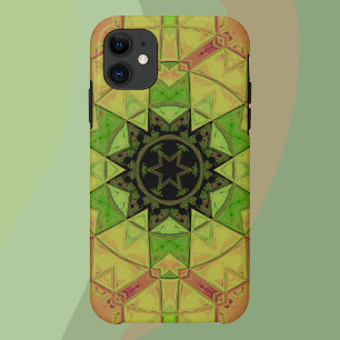 モザイクマンダラフラワーイエローグリーンとピンク iPhone 11 ケース