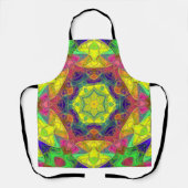 モザイクマンダラフラワーイエローブルーとグリーン エプロン (正面)