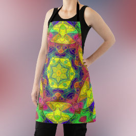 モザイクマンダラフラワーイエローブルーとグリーン エプロン