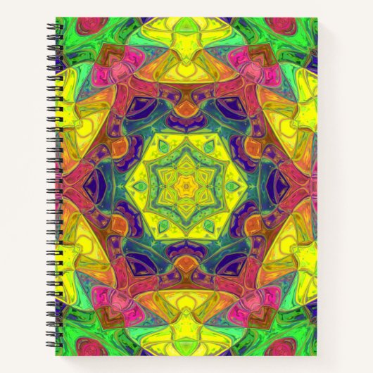 モザイクマンダラフラワーイエローブルーとグリーン ノートブック (正面)