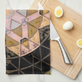 モザイクマンダラフラワーイエローブルーとブラック キッチンタオル (四つ折り)